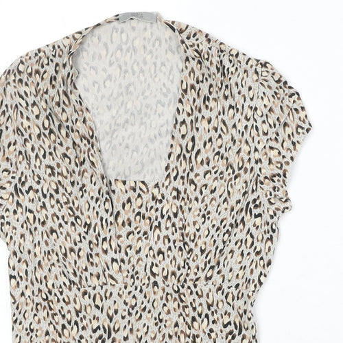 Marks and Spencer Womens Beige Geometric Polyester Basic Blouse Size 12 Round Neck