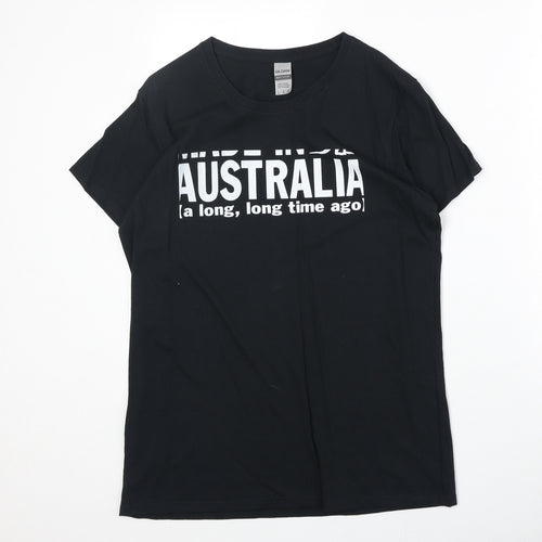 Gildan Mens Black Cotton T-Shirt Size L Round Neck - Australia