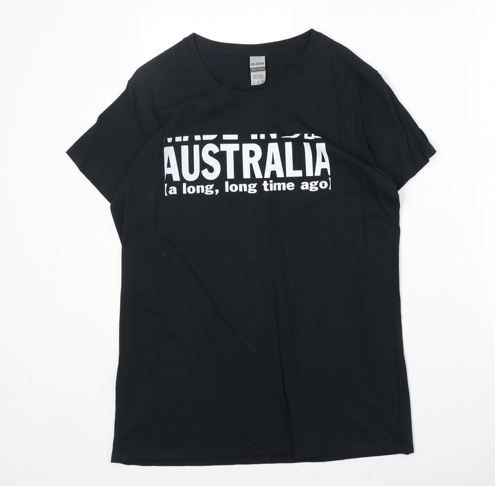 Gildan Mens Black Cotton T-Shirt Size L Round Neck - Australia
