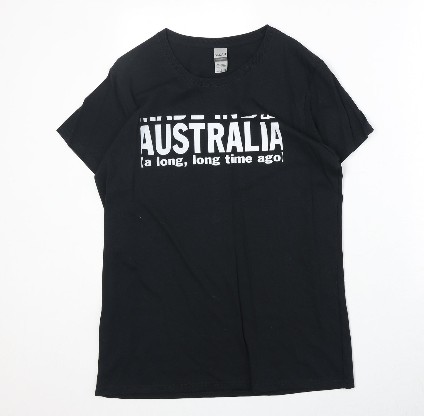 Gildan Mens Black Cotton T-Shirt Size L Round Neck - Australia