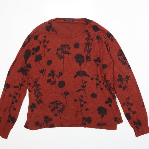 Marks and Spencer Womens Orange Round Neck Floral Viscose Pullover Jumper Size 12