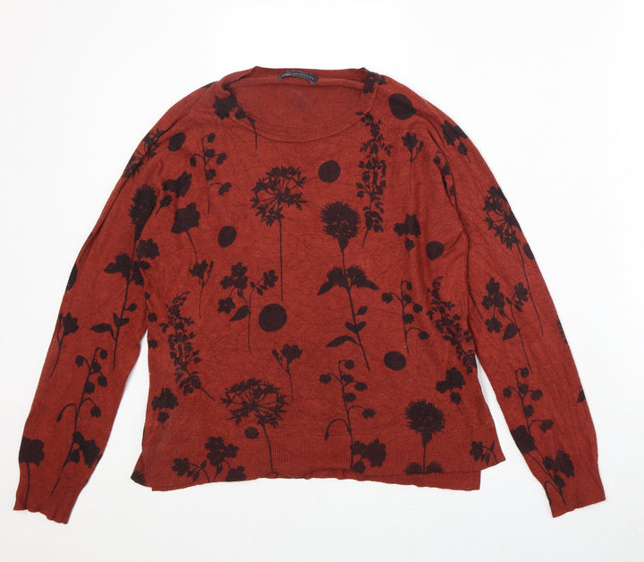 Marks and Spencer Womens Orange Round Neck Floral Viscose Pullover Jumper Size 12