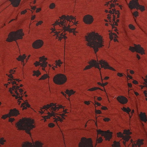 Marks and Spencer Womens Orange Round Neck Floral Viscose Pullover Jumper Size 12