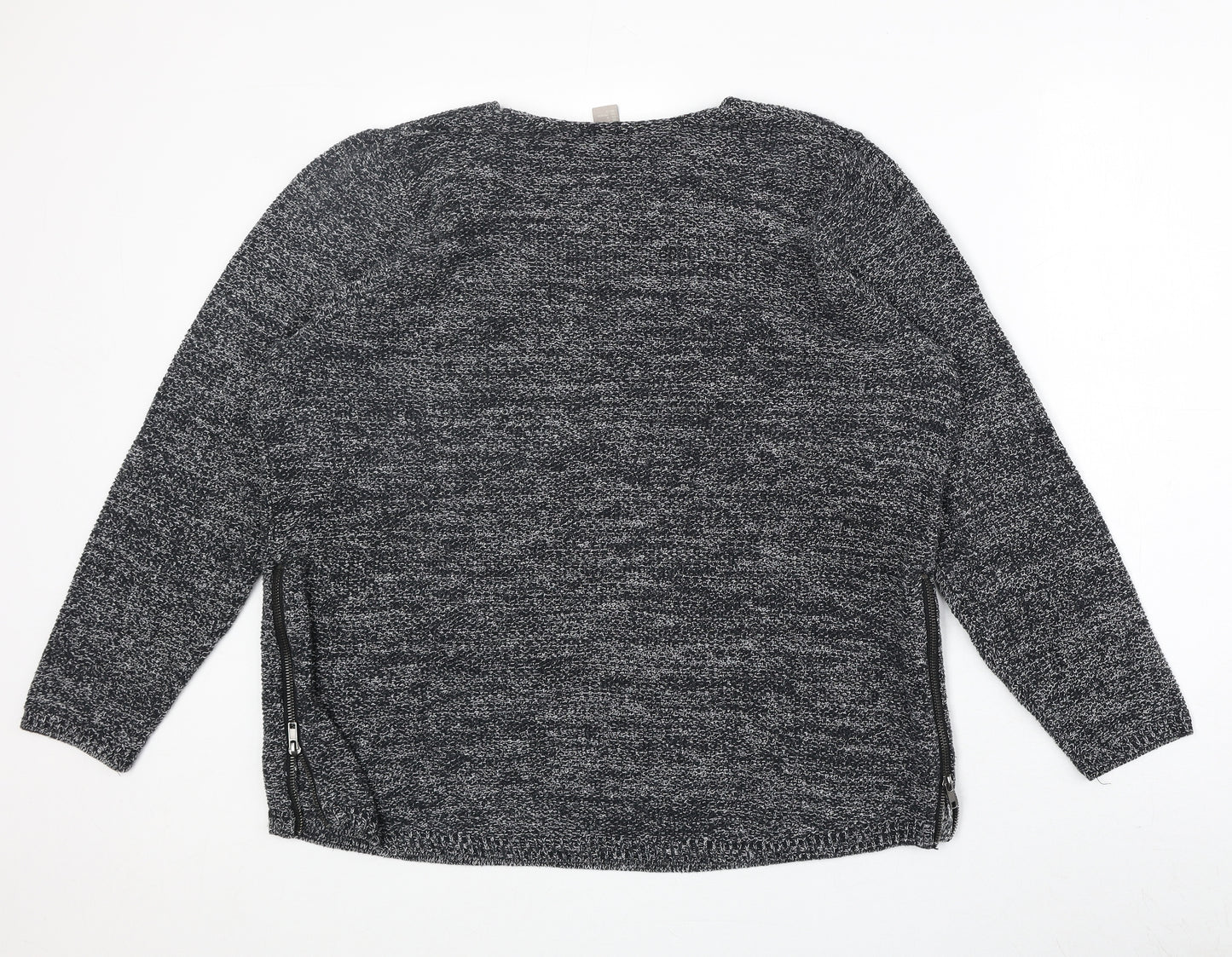 H&M Womens Grey V-Neck Cotton Pullover Jumper Size L