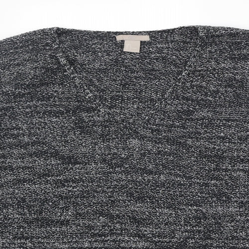 H&M Womens Grey V-Neck Cotton Pullover Jumper Size L