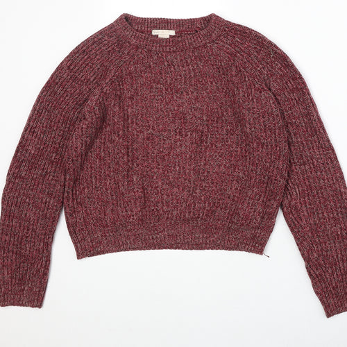 H&M Womens Red Round Neck Cotton Pullover Jumper Size XS