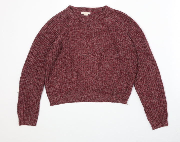 H&M Womens Red Round Neck Cotton Pullover Jumper Size XS