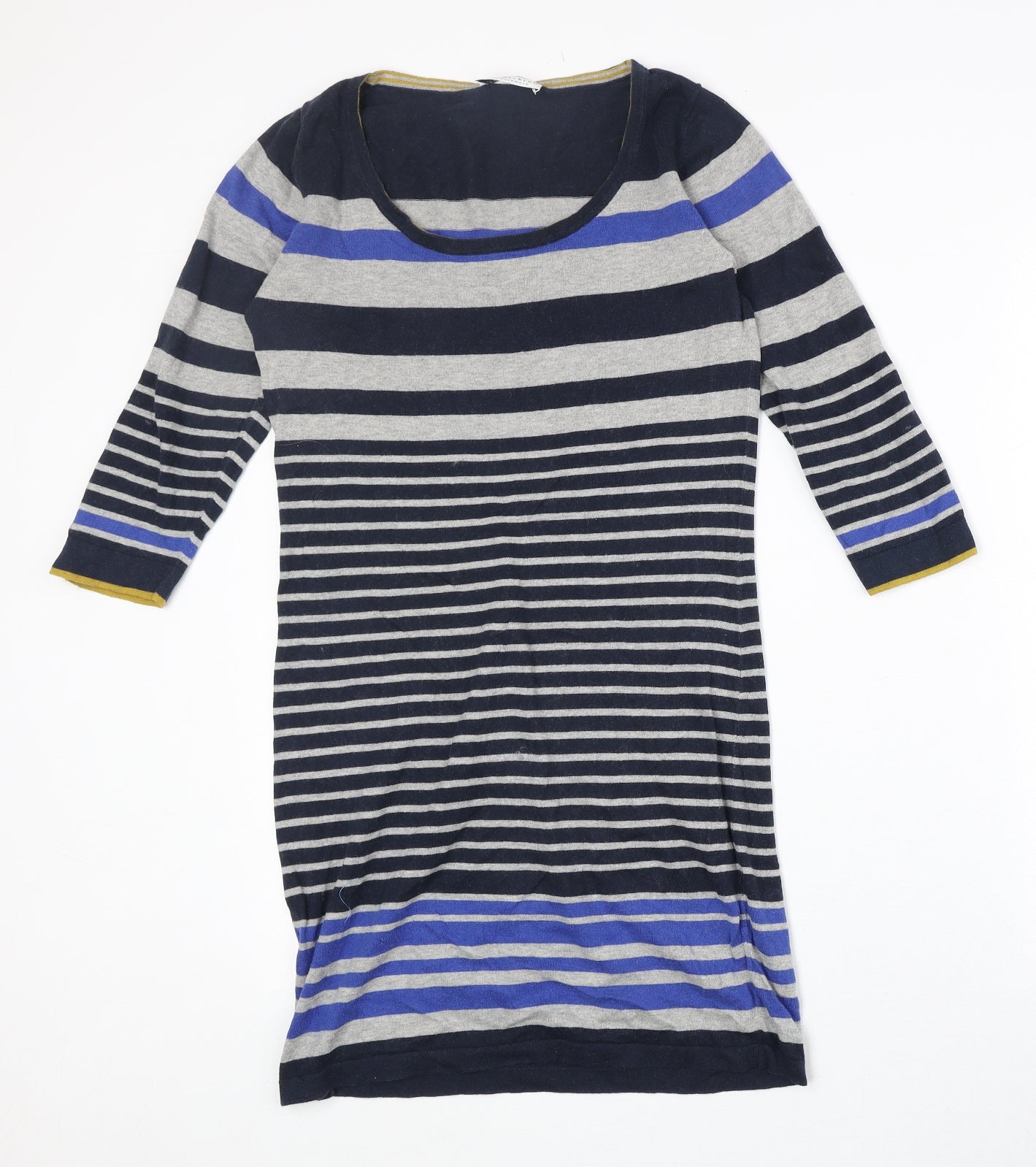 Marks and Spencer Womens Multicoloured Striped Cotton Jumper Dress Size 8 Round Neck Pullover