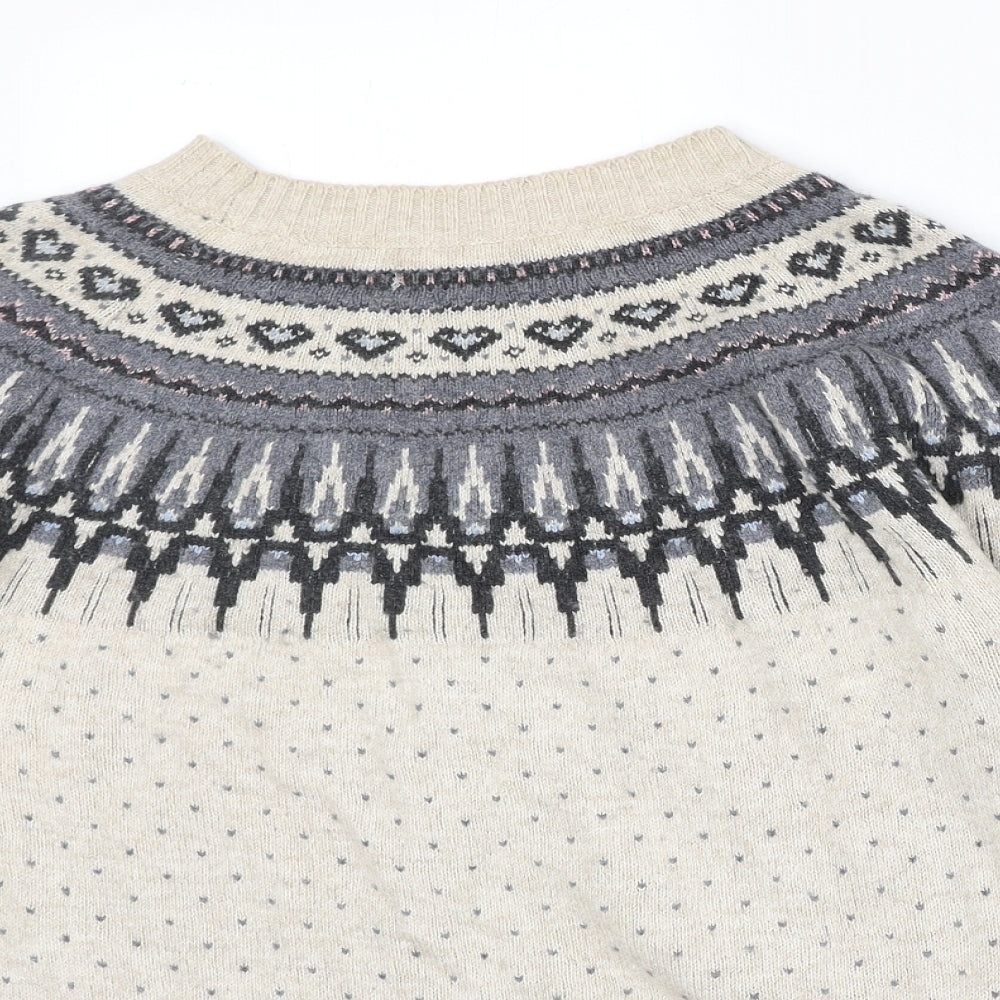 Fat Face Womens Beige Round Neck Fair Isle Cotton Pullover Jumper Size 12