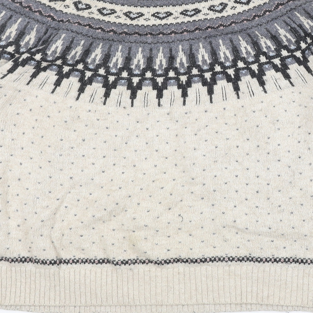 Fat Face Womens Beige Round Neck Fair Isle Cotton Pullover Jumper Size 12