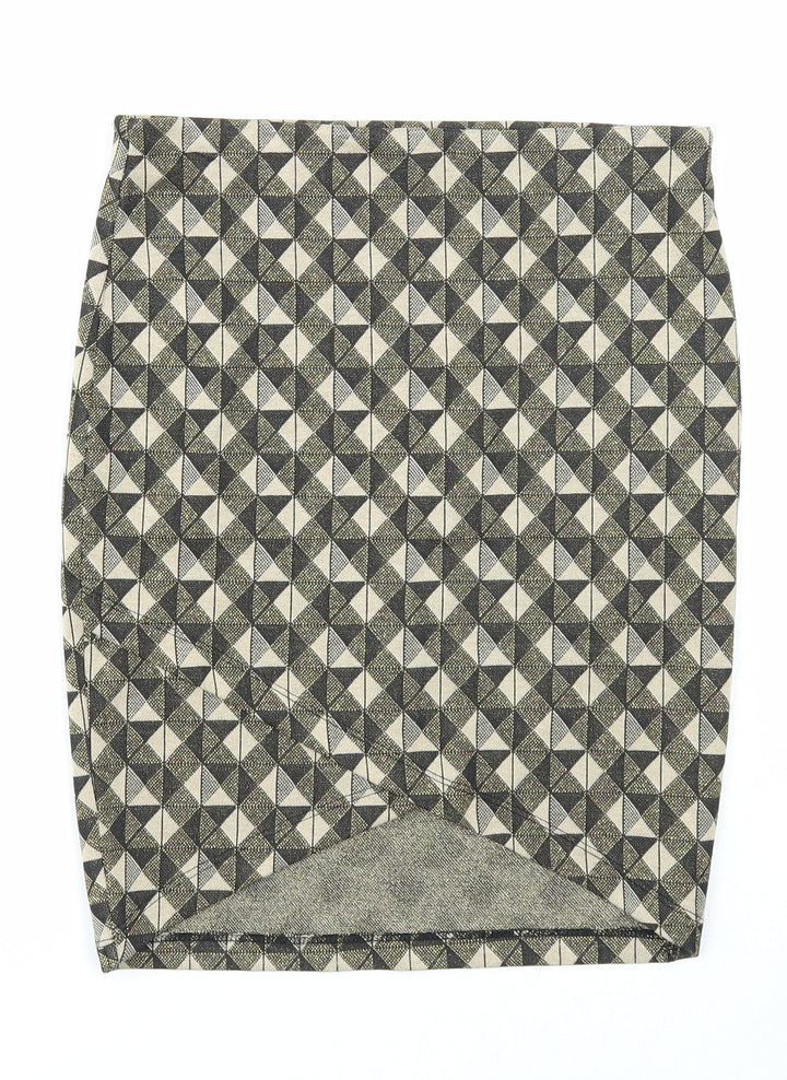 Stradivarius Womens Multicoloured Geometric Polyester Straight & Pencil Skirt Size S