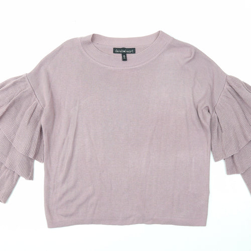 Derek Heart Womens Purple Round Neck Acrylic Pullover Jumper Size S