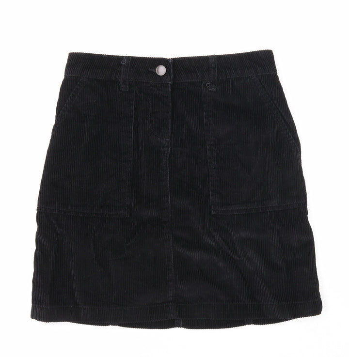 NEXT Womens Black Cotton A-Line Skirt Size 6 Zip