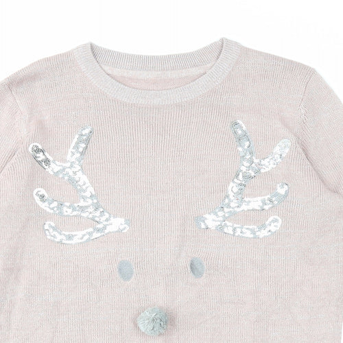 Blooming Marvellous Womens Pink Round Neck Acrylic Pullover Jumper Size M - Reindeer
