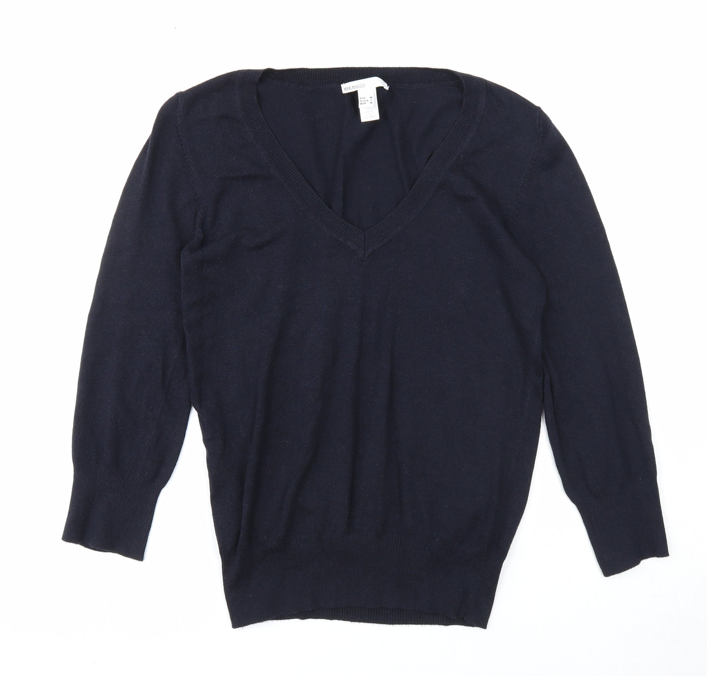 Mango Womens Blue V-Neck Viscose Pullover Jumper Size M