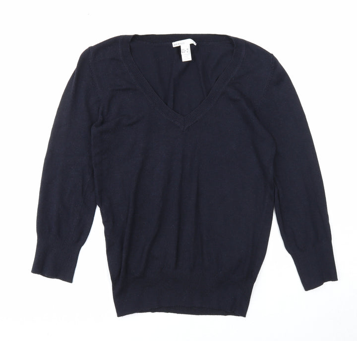 Mango Womens Blue V-Neck Viscose Pullover Jumper Size M