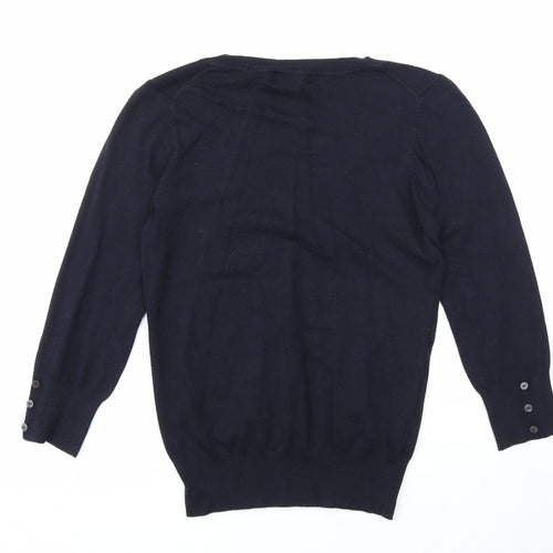 Mango Womens Blue V-Neck Viscose Pullover Jumper Size M