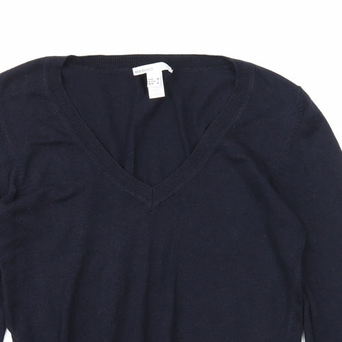 Mango Womens Blue V-Neck Viscose Pullover Jumper Size M