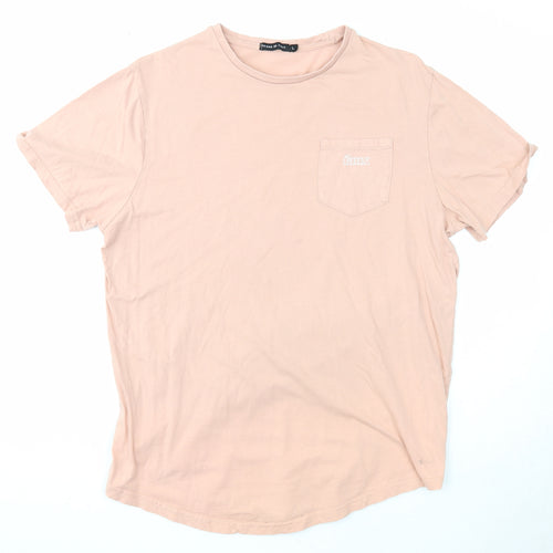 Friend or Faux Womens Pink Cotton Basic T-Shirt Size L Round Neck