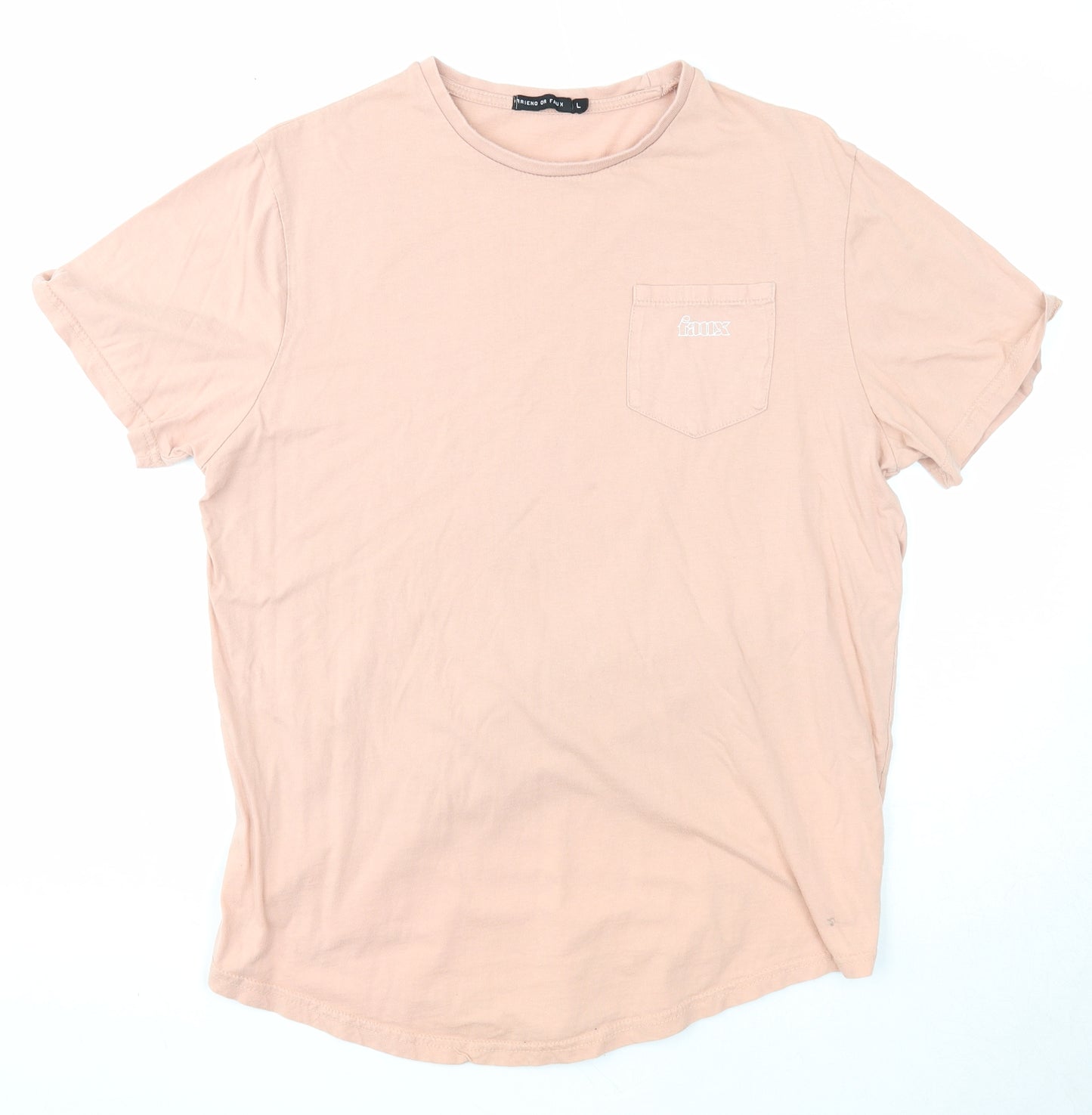 Friend or Faux Womens Pink Cotton Basic T-Shirt Size L Round Neck