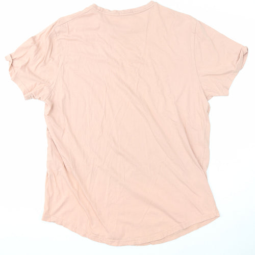 Friend or Faux Womens Pink Cotton Basic T-Shirt Size L Round Neck
