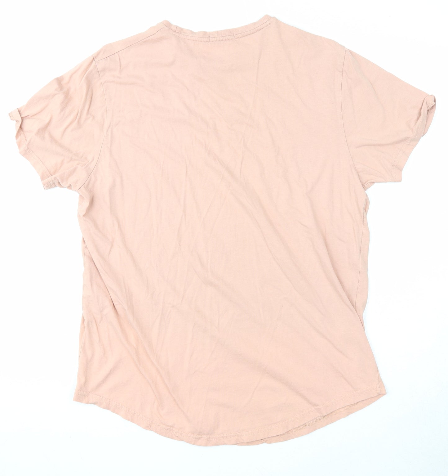 Friend or Faux Womens Pink Cotton Basic T-Shirt Size L Round Neck