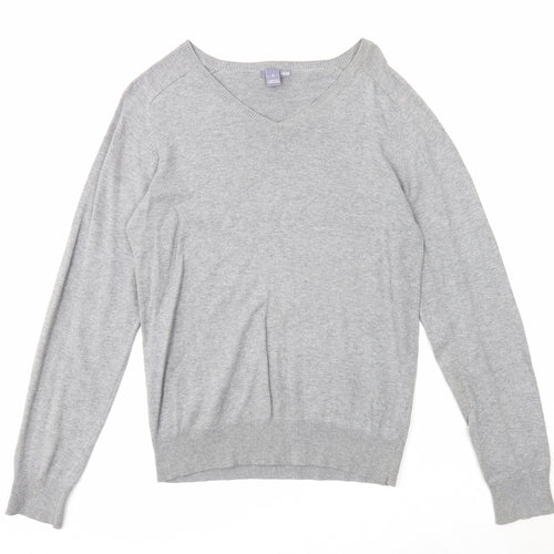 H&M Womens Grey V-Neck Cotton Pullover Jumper Size S
