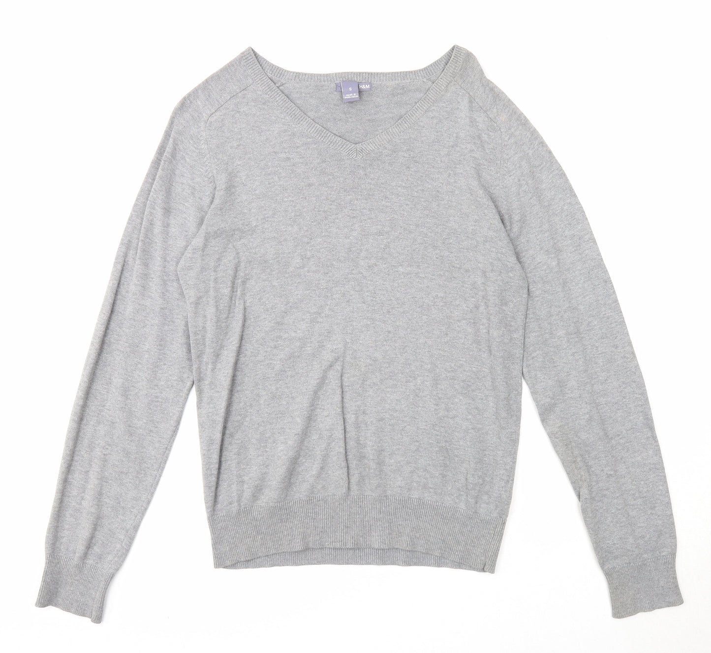 H&M Womens Grey V-Neck Cotton Pullover Jumper Size S