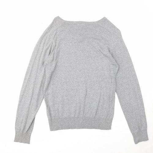 H&M Womens Grey V-Neck Cotton Pullover Jumper Size S
