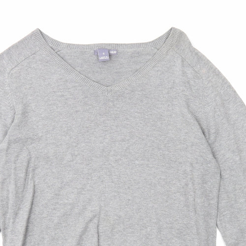 H&M Womens Grey V-Neck Cotton Pullover Jumper Size S
