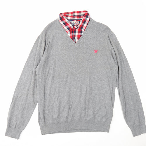 Lee Cooper Mens Grey Collared Cotton Pullover Jumper Size M