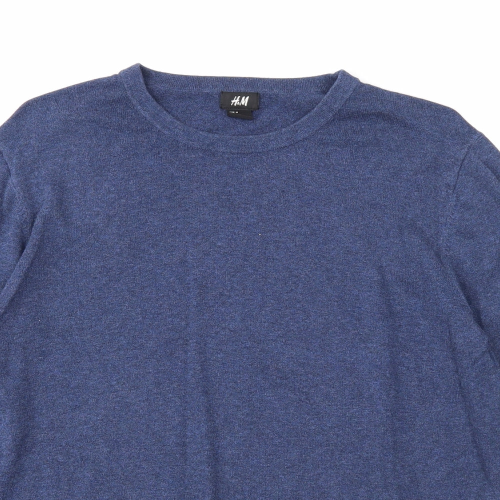 H&M Mens Blue Round Neck Cotton Pullover Jumper Size M Long Sleeve