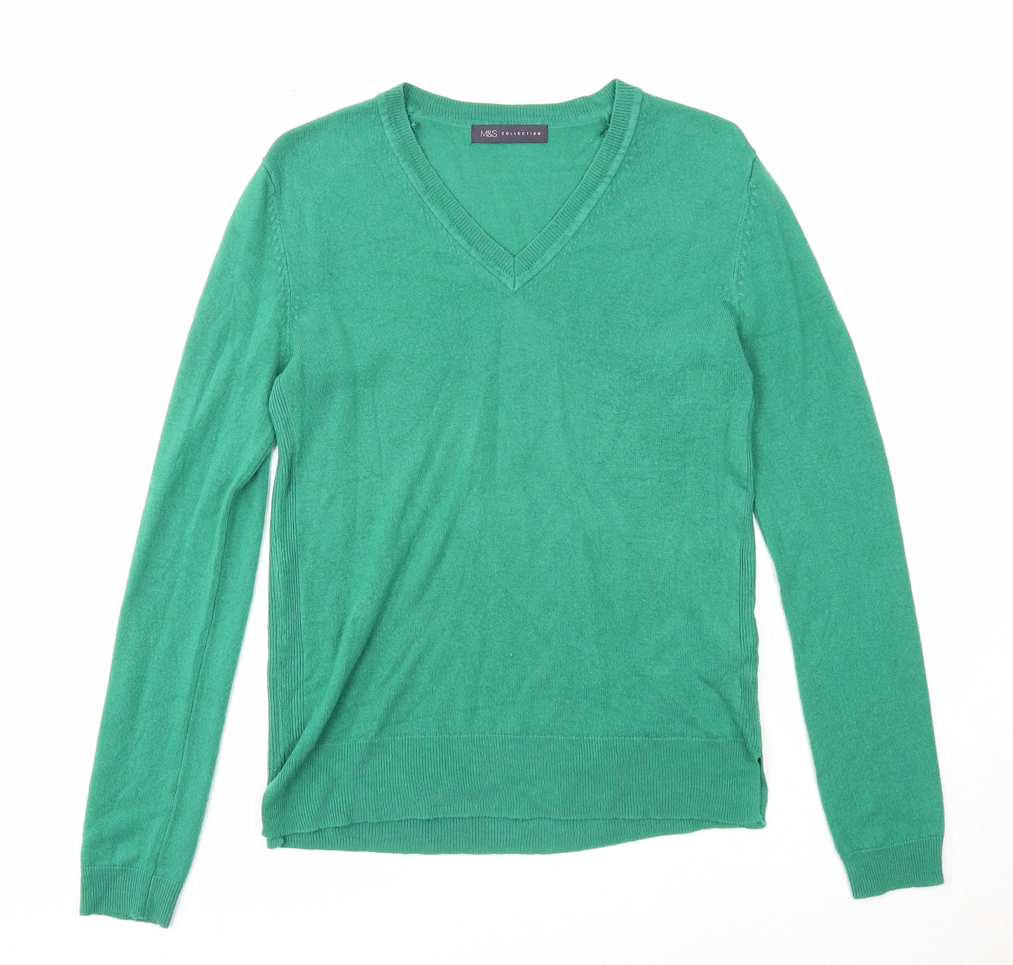 Marks and Spencer Womens Green V-Neck Acrylic Pullover Jumper Size 10