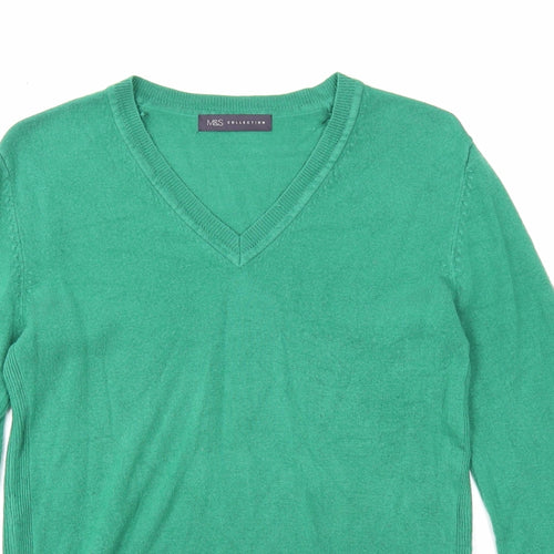 Marks and Spencer Womens Green V-Neck Acrylic Pullover Jumper Size 10