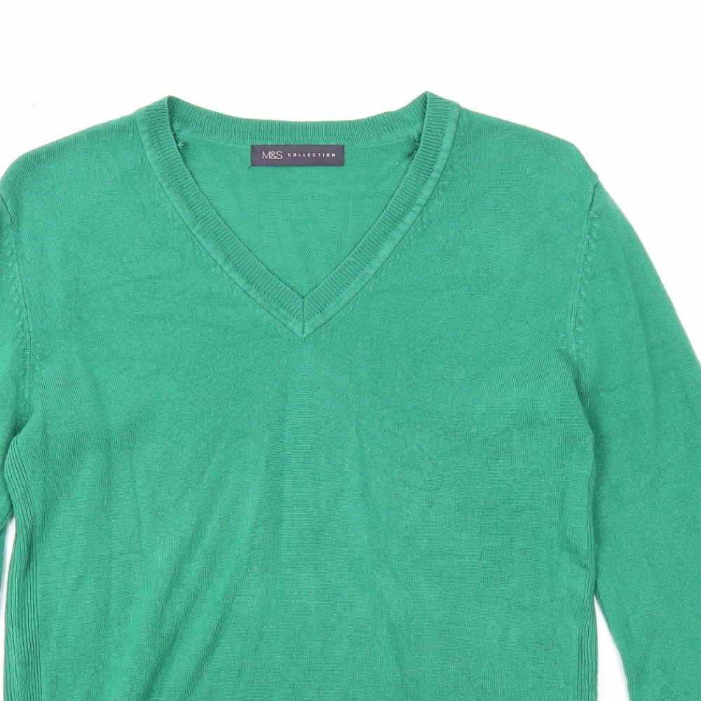 Marks and Spencer Womens Green V-Neck Acrylic Pullover Jumper Size 10