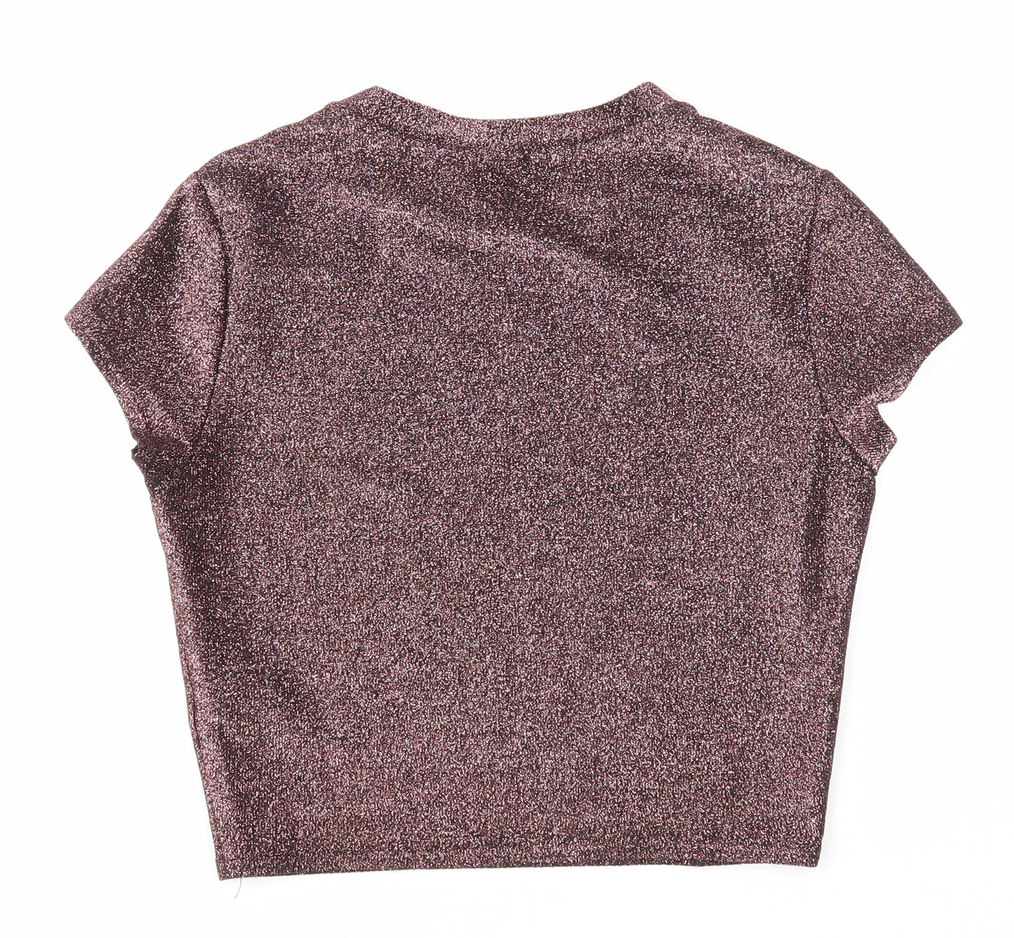 Sparkle & Fade Womens Purple Geometric Viscose Basic T-Shirt Size S Round Neck