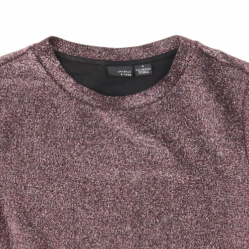 Sparkle & Fade Womens Purple Geometric Viscose Basic T-Shirt Size S Round Neck