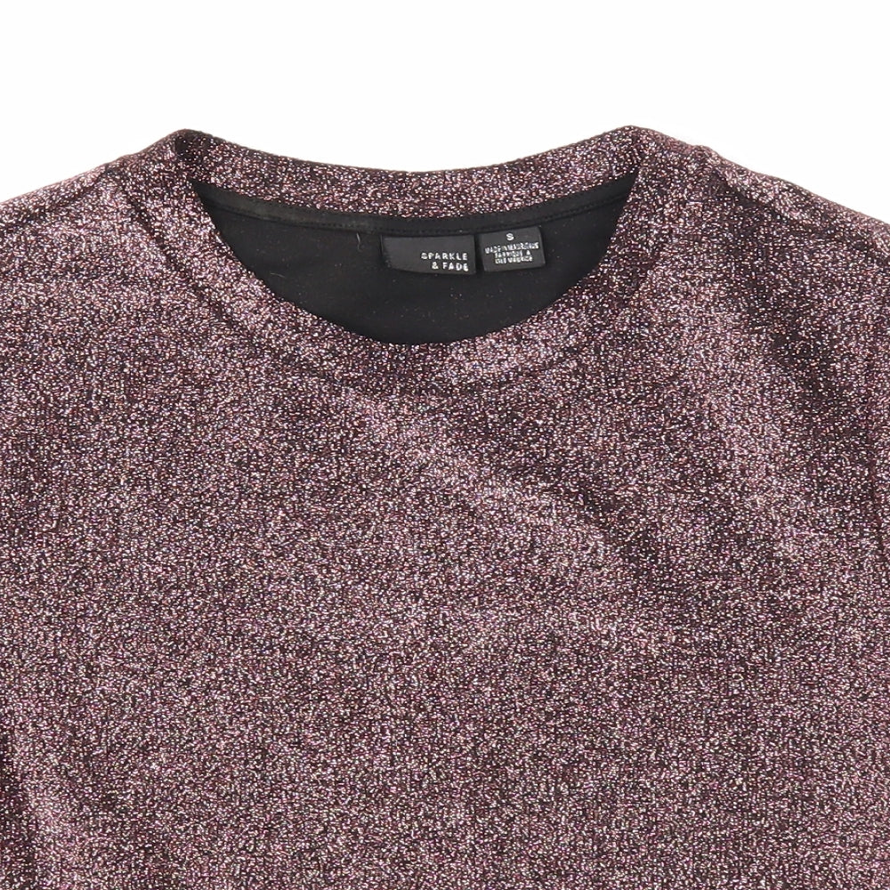 Sparkle & Fade Womens Purple Geometric Viscose Basic T-Shirt Size S Round Neck