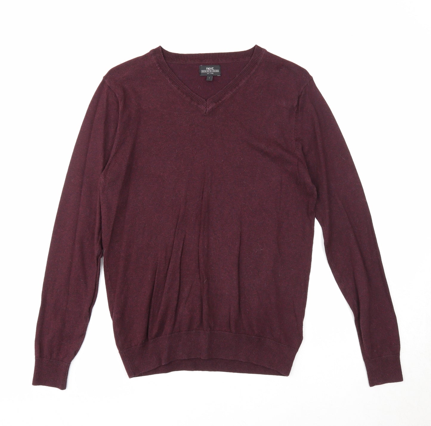 NEXT Mens Purple V-Neck Cotton Pullover Jumper Size S Long Sleeve