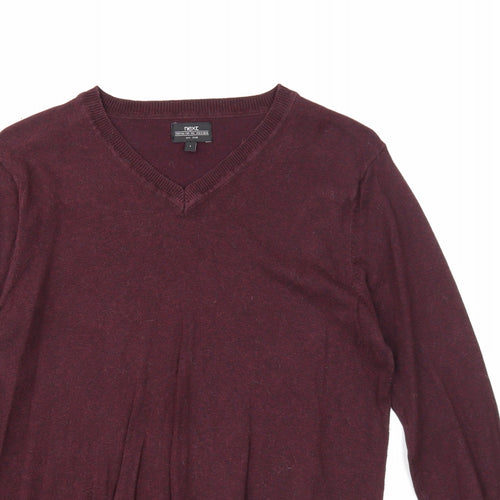 NEXT Mens Purple V-Neck Cotton Pullover Jumper Size S Long Sleeve