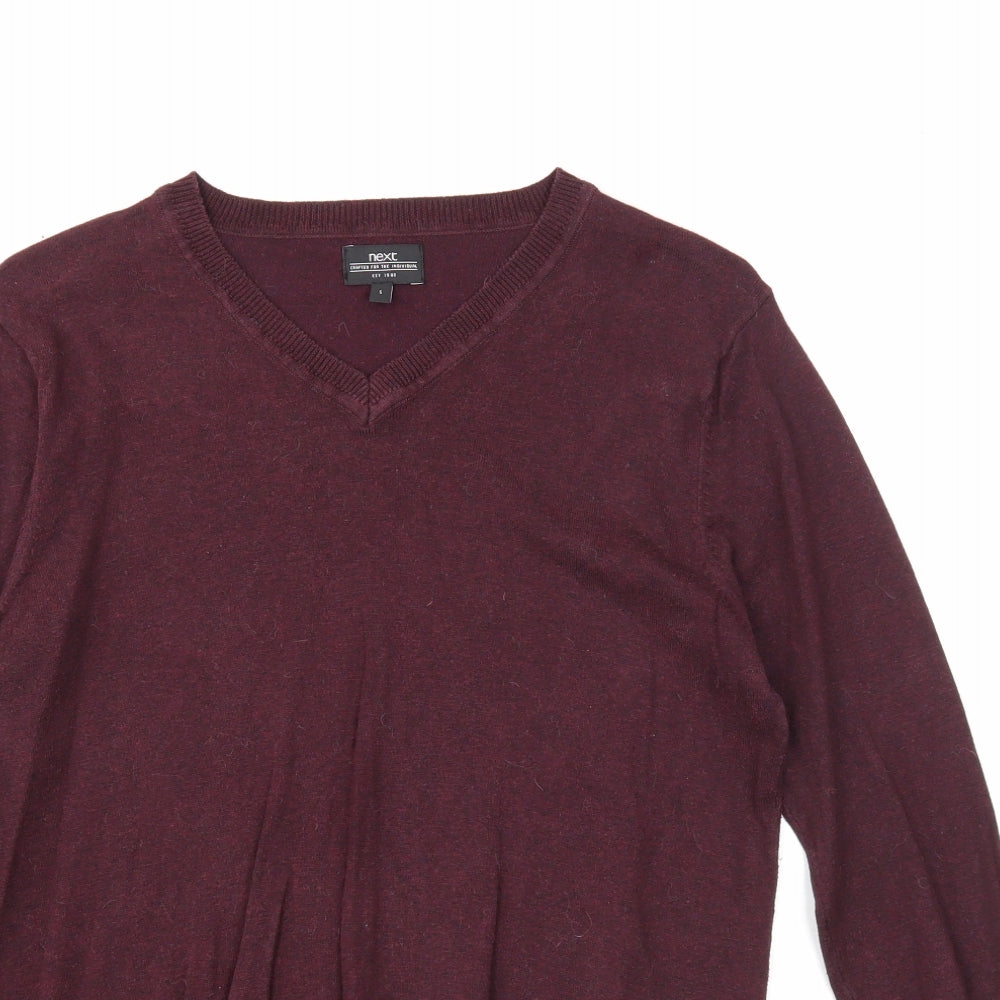 NEXT Mens Purple V-Neck Cotton Pullover Jumper Size S Long Sleeve