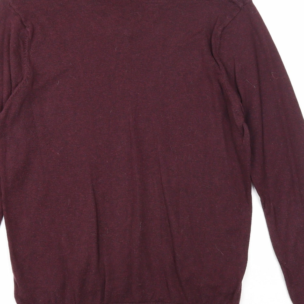 NEXT Mens Purple V-Neck Cotton Pullover Jumper Size S Long Sleeve