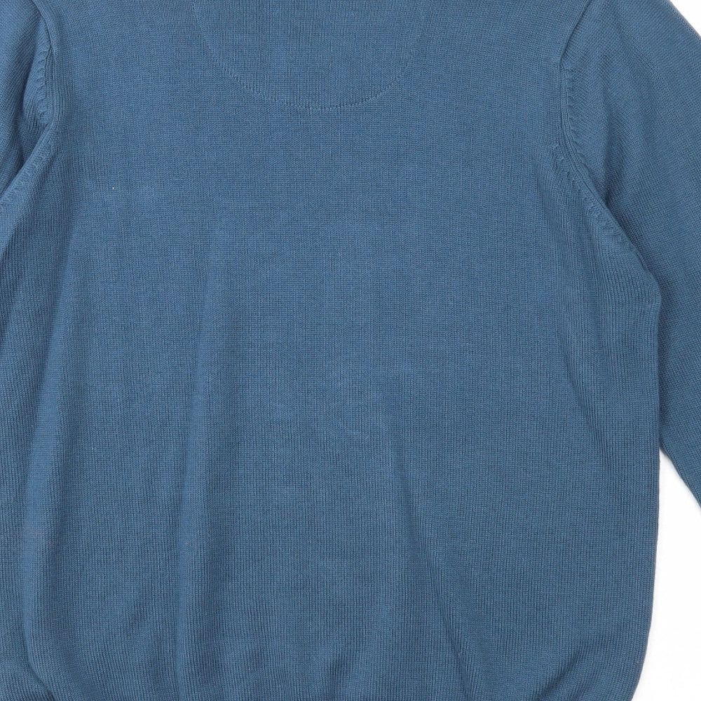 Marks and Spencer Mens Blue V-Neck Cotton Pullover Jumper Size S Long Sleeve