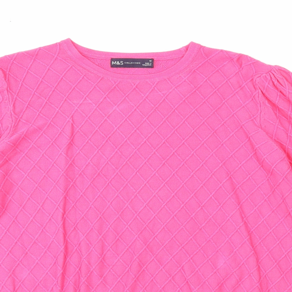 Marks and Spencer Womens Pink Round Neck Geometric Acrylic Pullover Jumper Size 12