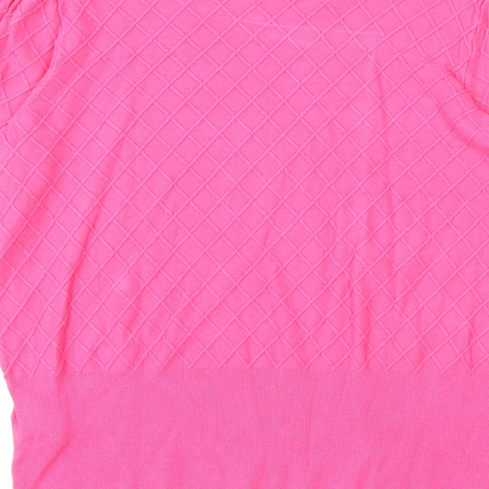 Marks and Spencer Womens Pink Round Neck Geometric Acrylic Pullover Jumper Size 12
