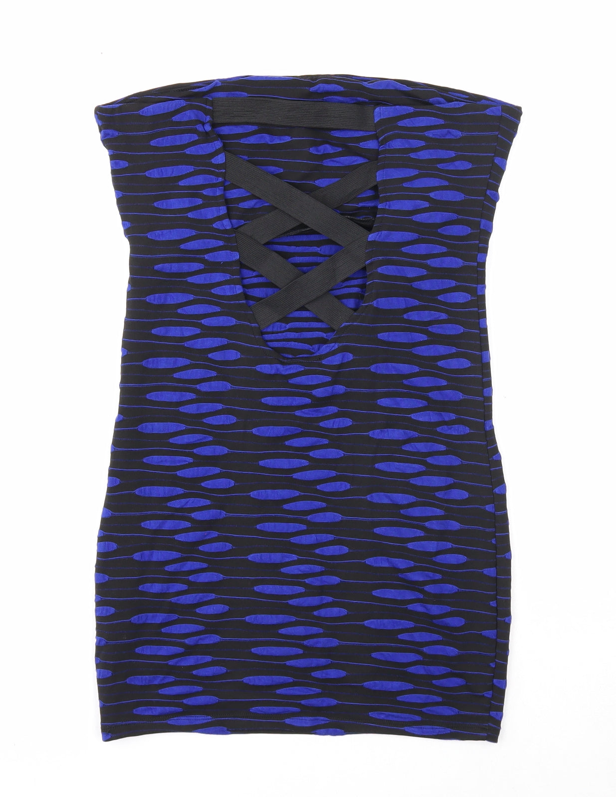 Lipsy Womens Black Geometric Viscose Bodycon Size 12 Square Neck Pullover