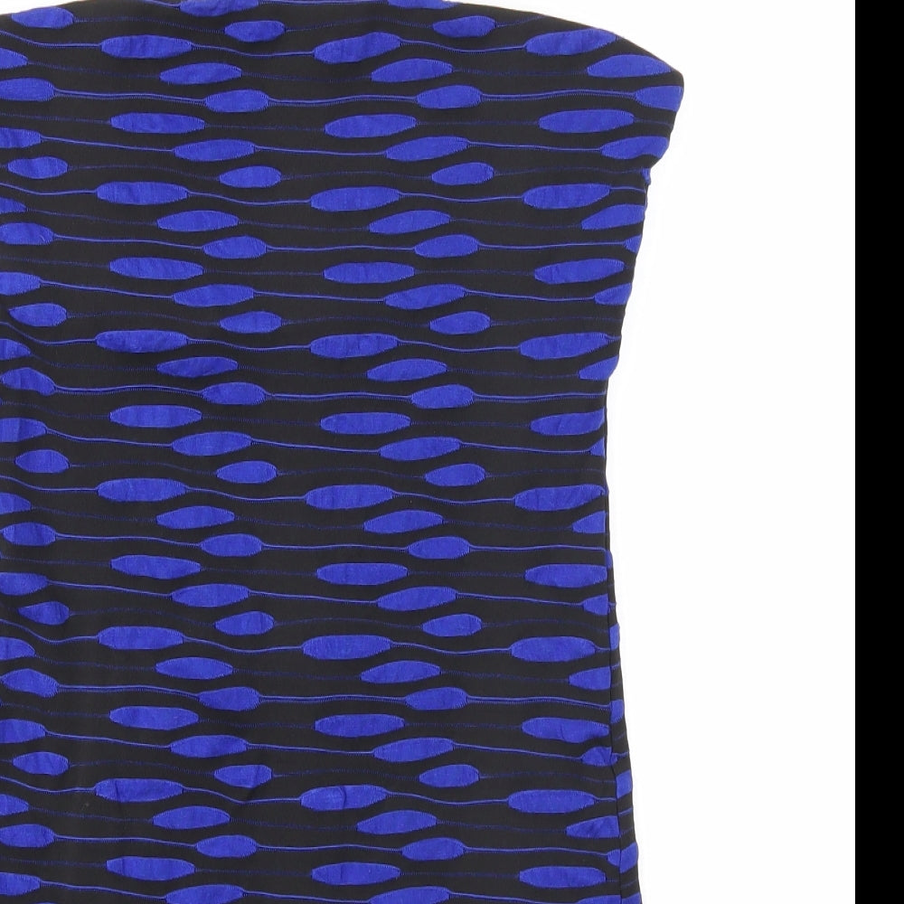 Lipsy Womens Black Geometric Viscose Bodycon Size 12 Square Neck Pullover