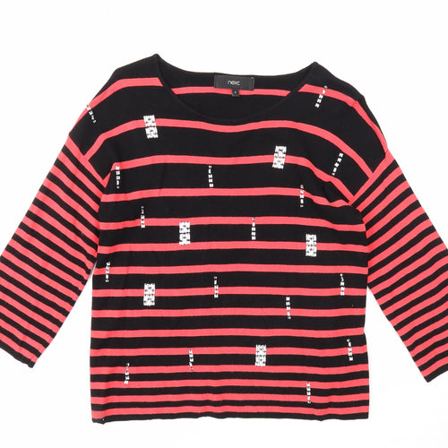 NEXT Womens Red Round Neck Striped Viscose Pullover Jumper Size 8