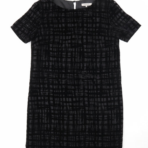 Great Plains Womens Black Geometric Polyester A-Line Size M Round Neck Zip
