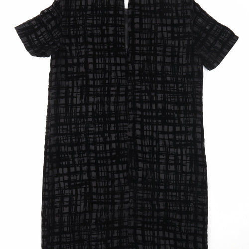 Great Plains Womens Black Geometric Polyester A-Line Size M Round Neck Zip